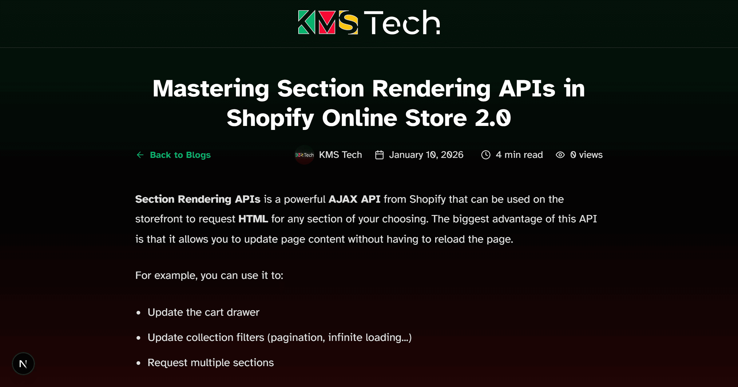 Mastering Section Rendering APIs in Shopify Online Store 2.0